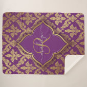 パープル王室の金ゴールドダマスクパターンフルーアモノグラム シェルパブランケット (正面(横))