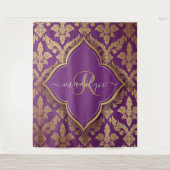 パープル王室の金ゴールドダマスクパターンフルーアモノグラム タペストリー (正面)