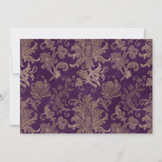 パープル王室の金ゴールドダマスクブライダルブランチ招待状 (裏面)