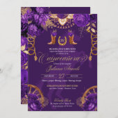 パープル王室の金ゴールドバラエレガントシャルロキンセアニェラ 招待状 (正面/裏面)