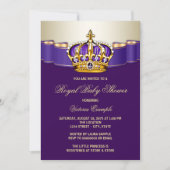 パープル王室の金ゴールドプリンセスベビーシャワー 招待状 (正面)