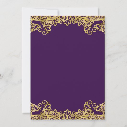 パープル王室の金ゴールドレースエレガントキンセニェラパーティー 招待状 (裏面)