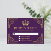 パープル王室の金ゴールド華美クラウンRSVP 出欠カード (スタンド正面)