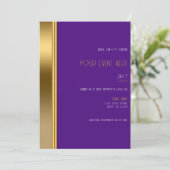 パープル王室の&金ゴールドグエレガントラムイベントまたはディナー 招待状 (スタンド正面)