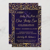 パープル王室の&金ゴールドニューイヤーイブ招待状 招待状 (正面/裏面)