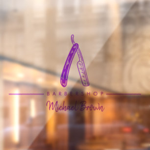 パープル理容師カミソリのロゴビジネス ウィンドウサイン