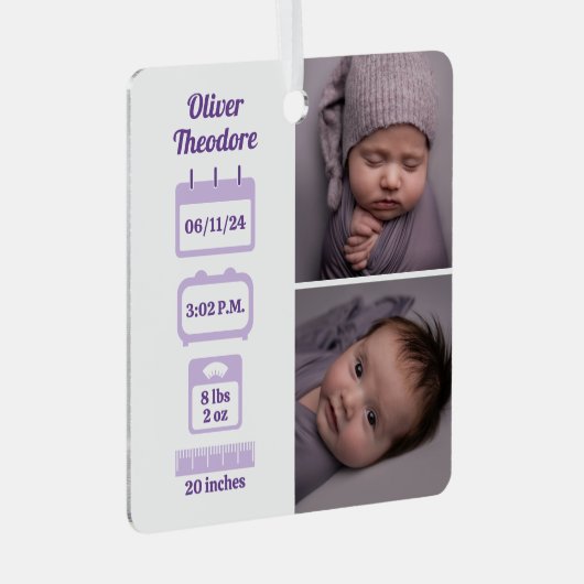 パープル生まれたばかりの誕生の状態 メタルオーナメント (正面右)