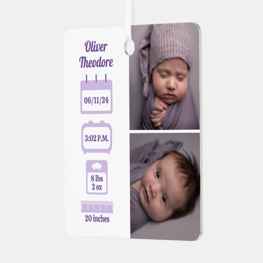 パープル生まれたばかりの誕生の状態 メタルオーナメント (正面左)