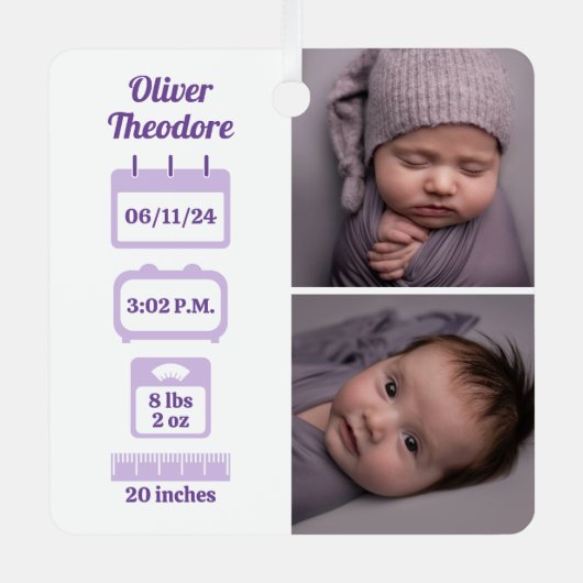 パープル生まれたばかりの誕生の状態 メタルオーナメント (正面)