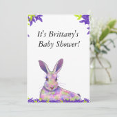 パープル男女兼用バニーベビーシャワー招待状 招待状 (スタンド正面)