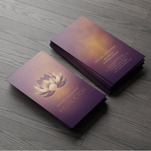 パープル白熱［赤熱］光を放つロータスとOMシンボルヨガインストラクター 名刺