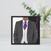 パープル白黒タキシードバチュラーパーティ招待状 招待状 (スタンド正面)