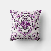 パープル白黒ダマスクフローラルパターエレガントン クッション (裏面)