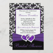 パープル白黒ダマスクブライダルシャワー招待状 招待状 (正面/裏面)