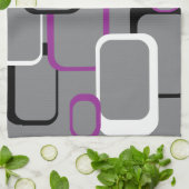 パープル白黒レトロスクエアパターン キッチンタオル (折り畳み)