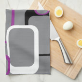 パープル白黒レトロスクエアパターン キッチンタオル (四つ折り)