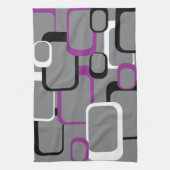 パープル白黒レトロスクエアパターン キッチンタオル (縦)