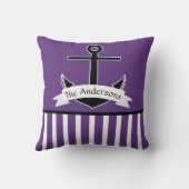 パープル白黒航海のデザインパーソナライズされた クッション (裏面)