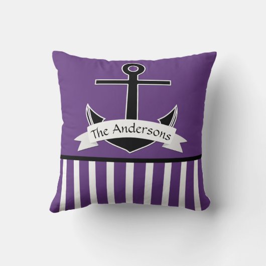 パープル白黒航海のデザインパーソナライズされた クッション (裏面)