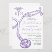 パープル看護学校卒業式パーティー 招待状 (正面/裏面)