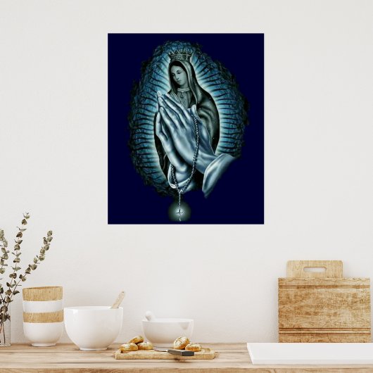 パープル祈りの言葉賛美ヴァージンメアリープリント ポスター (キッチン)