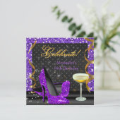 パープル祝金ゴールドブラックグリッターバースデーパーティー 招待状 (スタンド正面)