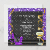 パープル祝金ゴールドブラックグリッターバースデーパーティー 招待状 (裏面)
