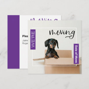 パープル私たちはDachshund Dog in Box Cardを移動している サンキューカード