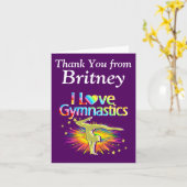 パープル私は体操ノートカードが大好き カード (黄色い花)