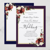 パープル秋フラワーズテラコッタクリームバーガンディ 招待状 (正面/裏面)