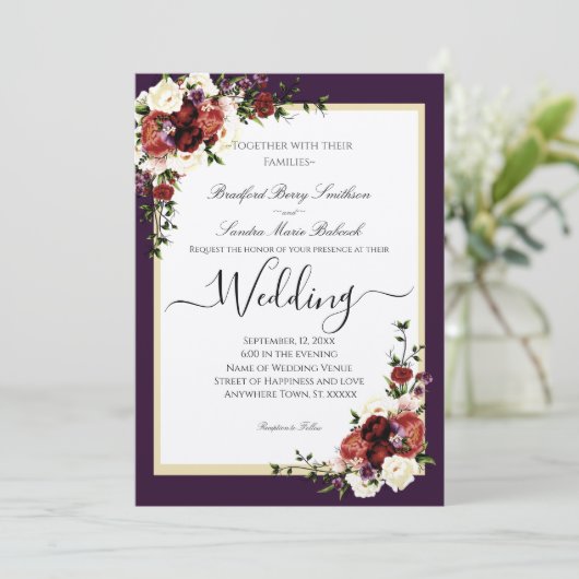 パープル秋フラワーズテラコッタクリームブルゴーニュInv 招待状 (スタンド正面)