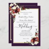 パープル秋フラワーズテラコッタクリームブルゴーニュInv 招待状 (正面/裏面)