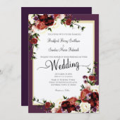 パープル秋フラワーズテラコッタクリームブルゴーニュInv 招待状 (正面/裏面)