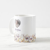 パープル系の水彩野の花と写真のギフト コーヒーマグカップ (正面左)