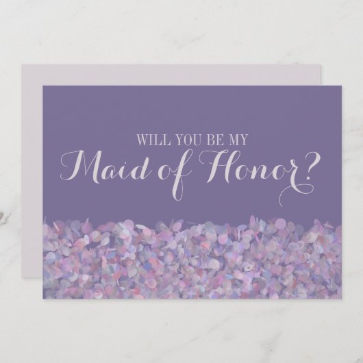 パープル紙吹雪が私のメイド・オブ・オーナー(花嫁付き添い人) 招待状 (正面/裏面)