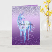 パープル紙吹雪グラデーションユニコーングリッタースパークル カード (黄色い花)