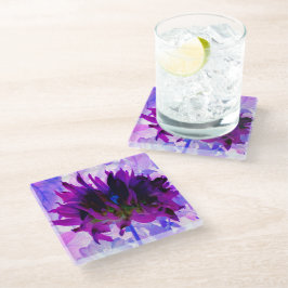 パープル素晴らしとブラックサボテンのダリア ガラスコースター