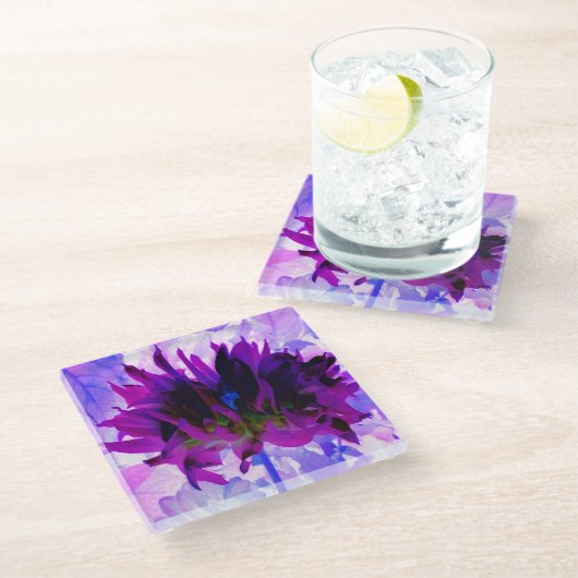 パープル素晴らしとブラックサボテンのダリア ガラスコースター (アングル)