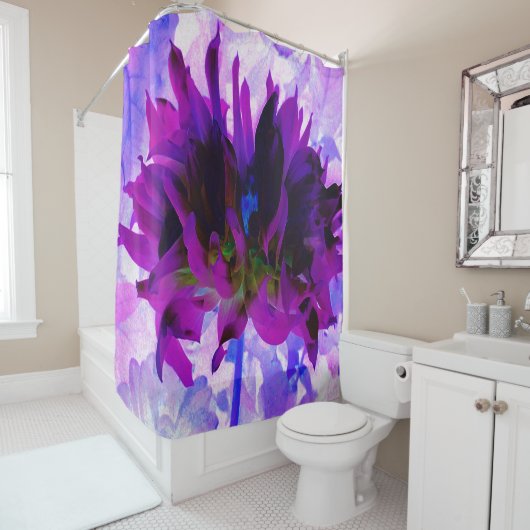 パープル素晴らしとブラックサボテンのダリア シャワーカーテン (インサイチュ)