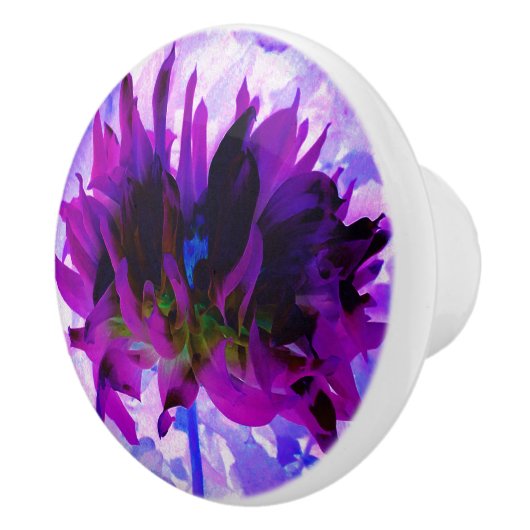 パープル素晴らしとブラックサボテンのダリア セラミックノブ (右)