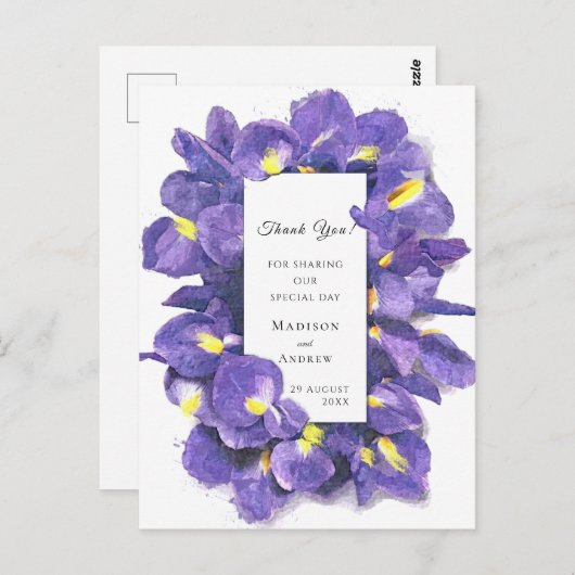 パープル素晴らしアイリス水の色フローラありがとう ポストカード (正面/裏面)
