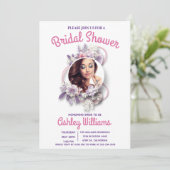 パープル素晴らしフローラ写真テンプレートブライダルシャワー 招待状 (スタンド正面)