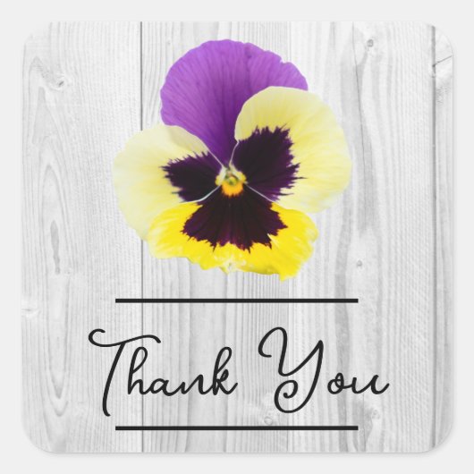 パープル素朴とイエローパンジーありがとうステッカー スクエアシール (正面)