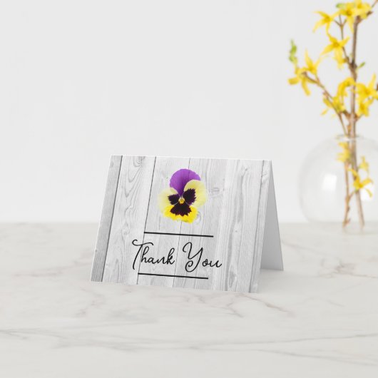 パープル素朴とイエローパンジーのサンキューカード カード (黄色い花)