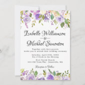パープル素朴とクリームのフローラ結婚式招待状 招待状 (正面)