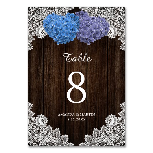 パープル素朴とブルーウッドレースフローラ テーブルナンバー (正面)