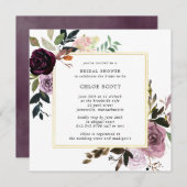 パープル素朴とマウブピンクのフローラブライダルシャワー 招待状 (正面/裏面)