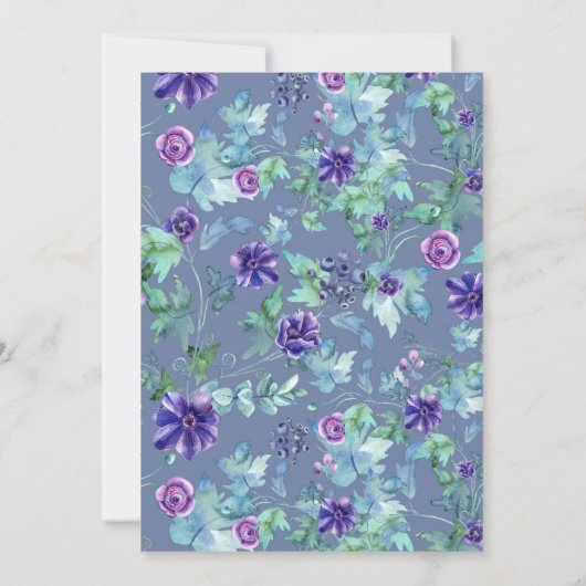 パープル素朴アネモンスブーケブラック結婚ズ セーブザデート (裏面)