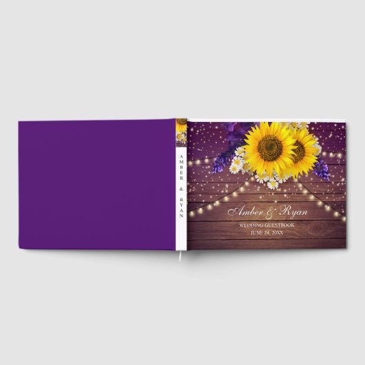 パープル素朴イエローサンフラワーフローラカントリーバーン ゲストブック (全面)