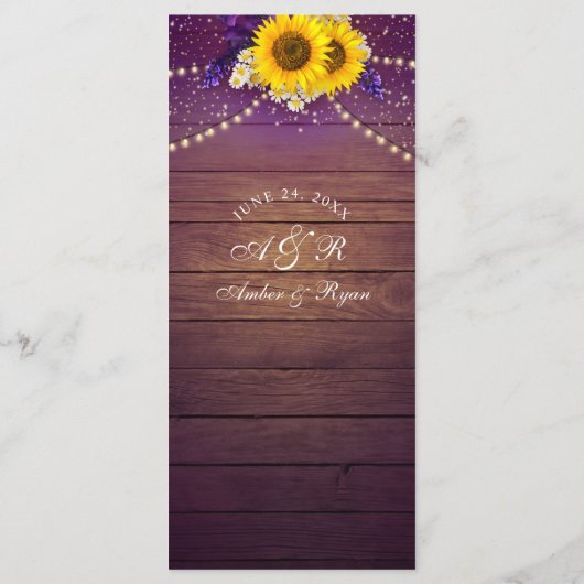 パープル素朴イエローサンフラワーフローラカントリーバーン メニュー (裏面)